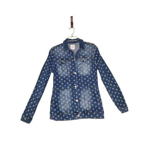 LuLaRoe Women's Blue Polka Dot Cotton Stretch Denim Jacket Medium - Picture 8 of 8